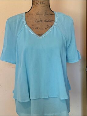 Light Blue V-Neck Embellished Layered Women's blouse by Juicy Couture